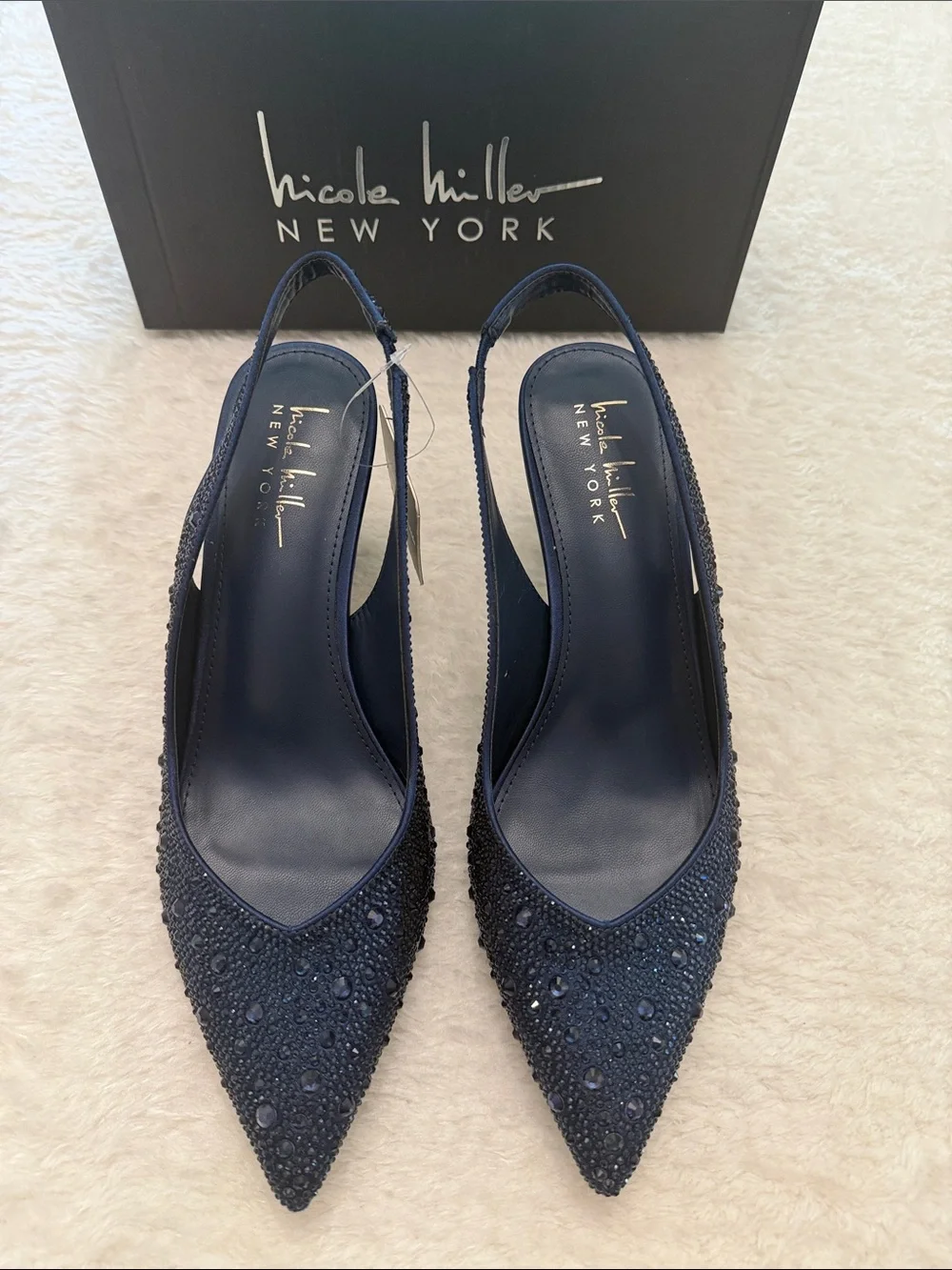 🆕 Nicole Miller Women's Navy Rhinestone Slingback Pump - Picture 3 of 9